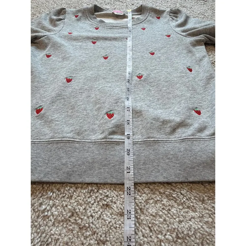 Kate Spade Strawberry Embroidered Gray Puff Sleeve Sweatshirt Small Preppy